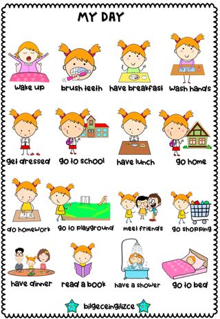 My School Worksheet, Worksheets For Kids English, Daily Activities For Kids, Daily Routine Kids, Esl Kids, Kids Routine Chart, Teach English To Kids, Kids Worksheet, English For Kids