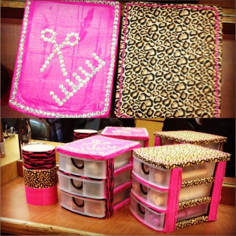 DIY pink, glitter, cheetah, zebra boxes to hold my perm rods at hairschool. Plastic Drawer Makeover, Glamour Room, Indie Rooms, Makeup Holders, Animal Print Furniture, Scene Diy, Leopard Decor, Zebra Decor, Diy Salon