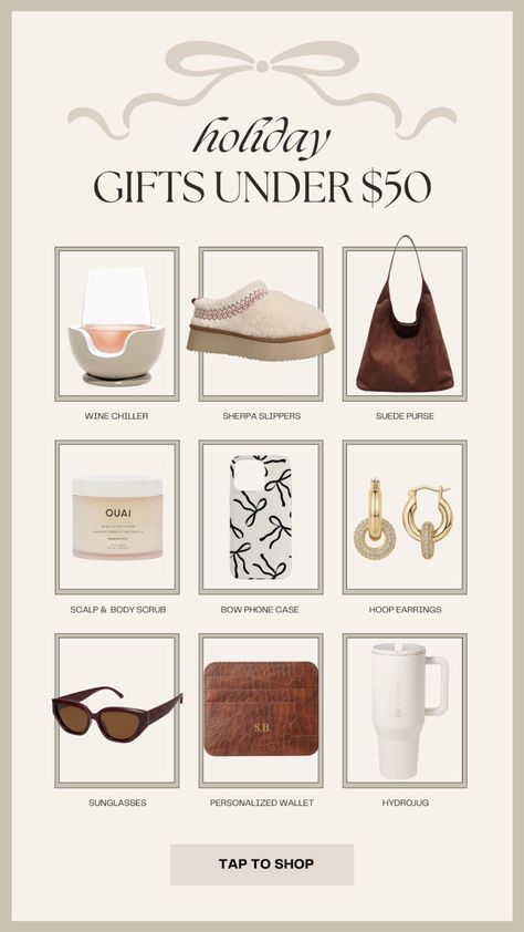 The holiday season is officially here which means I’ve rounded up some gift ideas for everyone on your list! This gift guide is a round up of holiday gifts under $50. Tap to shop! Gift Guide Women’s, Family Gift For Christmas, Christmas Gifts For Her Under 50, Must Have Gifts For Women, Mil Gifts Christmas, Gift Guide Amazon, Gift Ideas Under 50 Dollars Christmas, Christmas Gift Guide For Women, Amazon Gift Guide For Her