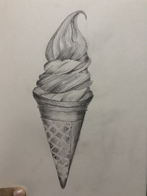 Ice Cream Drawing Realistic, Softy Ice Cream, Ice Cream Sketch, Ice Cream Art, Drawing Things, Cream Art, Ice Pops, Beginner Painting, Cookies And Cream