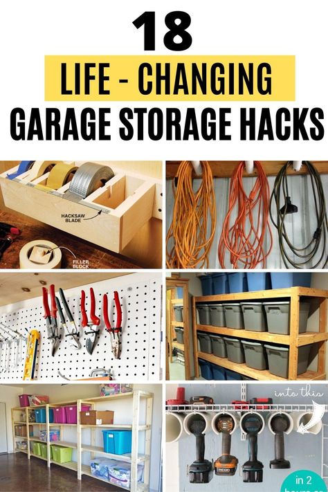 These 18 garage organization hacks will solve all your problems. The BEST ways to organize your garage that will save your sanity! #garagehacks Garage Storage Hacks, Garage Organization Cheap, Garage Hacks, Garage Storage Inspiration, Garage Organization Tips, Garage Organisation, Storage Shed Organization, Garage Workshop Organization, Shed Organization