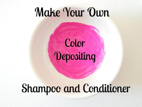 Make your own color depositing shampoo and conditioner with this recipe using regular hair products and bright colored dye. Diy Overtone. Color enhancing hair shampoo and conditioner refreshes bright and pastel hair colors. Color Depositing Conditioner, Diy Conditioner, Dove Shampoo, Diy Hair Dye, Color Depositing Shampoo, Diy Dye, Pink Hair Dye, Diy Hair Color, Homemade Shampoo