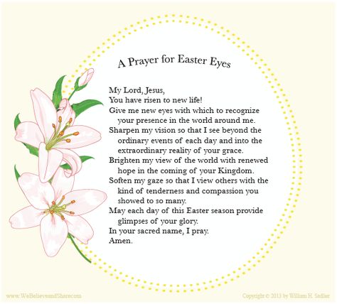 We invite you to download a “Prayer for Easter Eyes” and use it in your home or parish as you celebrate this joyous season.   #Easter #Prayer #Catholics Prayer For Easter, Easter Prayer, Easter Poems, Catholic Easter, Easter Devotions, Happy Easter Quotes, Sunday Prayer, Easter Prayers, Prayer For Church