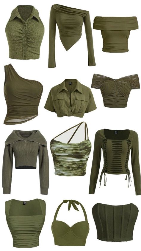 12 different shirts Green Crop Top, Classy Outfits, Olive Green, Crop Tops, Green