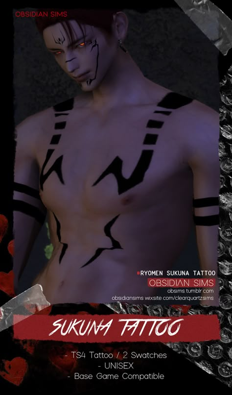 SUKUNA'S TATTOO | OBSIDIAN SIMS on Patreon Sukuna's Tattoo, Sukuna Sims 4, Sukuna Body Tattoos, Sims4 Cc Tattoos, Sims 4 Body Mods Male, Obsidian Sims, Ts4 Tattoos, Sukuna Tattoo, Mods Sims 4