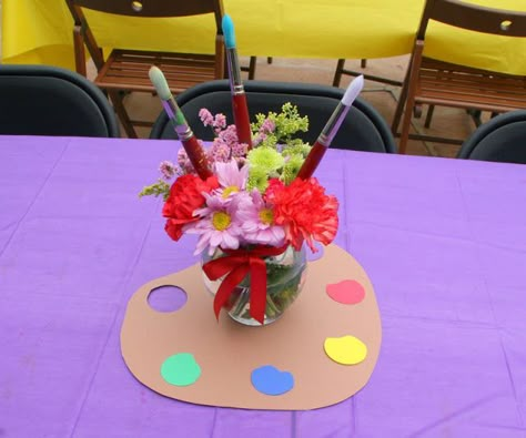 Art Themed Party, Artist Party, Painting Birthday Party, Paint Themes, Painting Birthday, Birthday Party Centerpieces, Flowers Birthday, Art Birthday Party, Painting Party