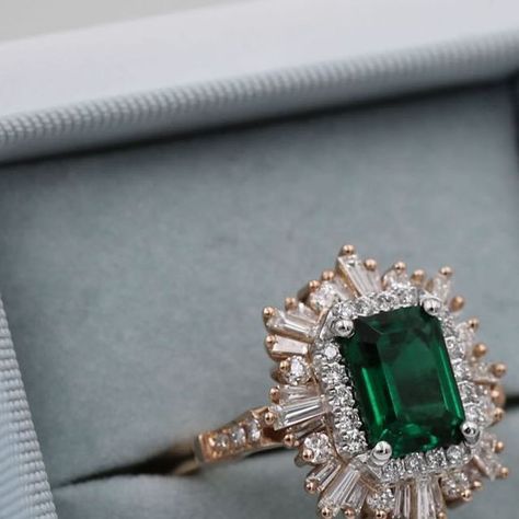 Heidi Gibson on Instagram: "Added to the ready to ship section today: an oversized mixed metals Emerald Cut Octagon with Chatham emerald and diamonds, currently a size 6, can be resized - get her while she’s 🔥" Engagement Rings Diamond And Emerald, Emerald And Pearl Engagement Ring, Gold Rings Aesthetic, Panna Ring, Antique Emerald Engagement Ring, Heidi Gibson, Gold Ideas, Ring Inspo, Pearl Engagement Ring