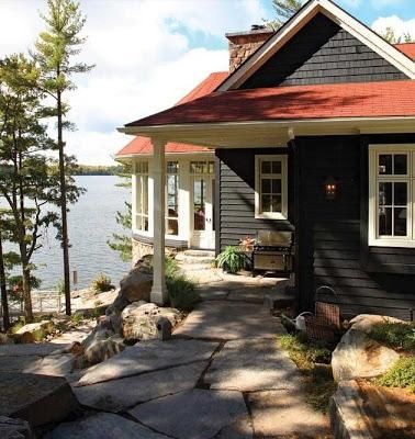 A House Of A Different Color- Black! Mountain Cottage, Cottage Shabby Chic, Lake Houses, Lake Living, Red Roof, Cottage Cabin, Casa Exterior, Dream Cottage, Lake Cottage