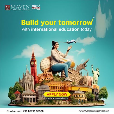 🌍🎓 Build your tomorrow with international education today. ✈️📚 Study abroad and apply now for the upcoming intake! 🌟 #StudyAbroad #ApplyNow #InternationalEducation #FutureSuccess
Get in touch with us for expert counselling
at +91 89711 38370 or visit www.mavenconsultingservices.com
For more information regarding Study Abroad. Study Abroad, How To Apply, Education