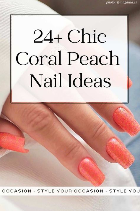 Looking for nail inspiration? You’ll love this list of coral peach nails. If you can’t decide between coral nails, or peach nails, the coral peach combo is a stunner! On this list you’ll find nails with designs, with glitter, with flowers, and simple French tip styles! There’s acrylic nails or natural short nails, as well as different shapes including almond, square, and coffin! This color is perfect for summer, fall, or on a tropical vacation! Coral Ombre Nails, Uñas Color Coral, Coral Gel Nails, Coral Pink Nails, Peach Colored Nails, Coral Nails With Design, Summer Nail Color, Coral Nail Polish, Tropical Vacation Nails