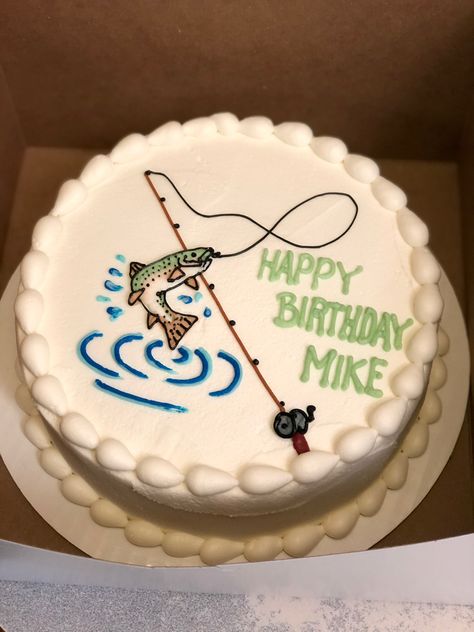 Cake With Fish Decoration, Fish Themed Cake For Men, Fish Birthday Cake Ideas, Fish Cake Birthday For Men, Easy Cake Ideas For Men, Trout Birthday Cake, Cake With Fish Design, Fish Decorated Cakes, Birthday Cake For Fisherman