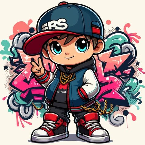 Hip hop boy | Premium Vector #Freepik #vector #boy-illustration #boy-character #kid-illustration #cartoon-cute Cute Boy Cartoon, Hip Hop Images, Kid Illustration, Boy Stickers, Kids Cartoons, Motorcycle Artwork, Boys Logo, Cartoon Mascot