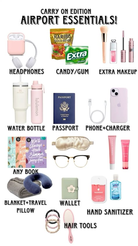 Airport Carry On Bag, Plane Essentials, Airport Essentials, Trip Necessities, Summer Bag Essentials, Road Trip Necessities, Airport Bag, Trip Essentials Packing Lists, What To Pack For Vacation