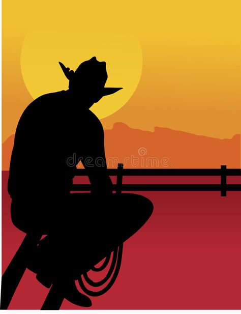 Cowboy Sillouhette, Cowboy Sitting, Cowboy Applique, Looking At The Sunset, Anime Sunset, Rodeo Art, Cowboy Silhouette, Sunset Illustration, Person Silhouette