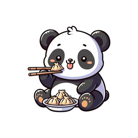 Cartoon cute panda eating dumplings icon... | Premium Vector #Freepik #vector #cute-panda #mascot #panda #bear-cartoon Cute Eating Cartoon, Dumpling Cartoon, Panda Cartoon Cute, Panda Vector, Panda Food, Panda Icon, Cute Panda Drawing, Panda Stickers, Panda Eating