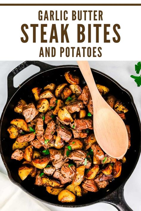 Steak Cubes And Potatoes, Beef Cubes And Potatoes, Cubed Steak And Potatoes, Cube Steak Cast Iron Skillet, Fine Beef Cubes Recipe, Steak Cubes Recipe, Recipes With Beef Cubes, Beef Cubes Recipe, Butter Steak Bites And Potatoes