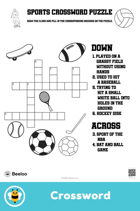 Advanced sports-themed crossword puzzle for kids ages 7 and up Sports Crossword, Sports Printables, Crafts And Activities For Kids, Puzzle For Kids, Game Themes, Teaching Aids, Printable Crafts, Crossword Puzzle, Printable Activities