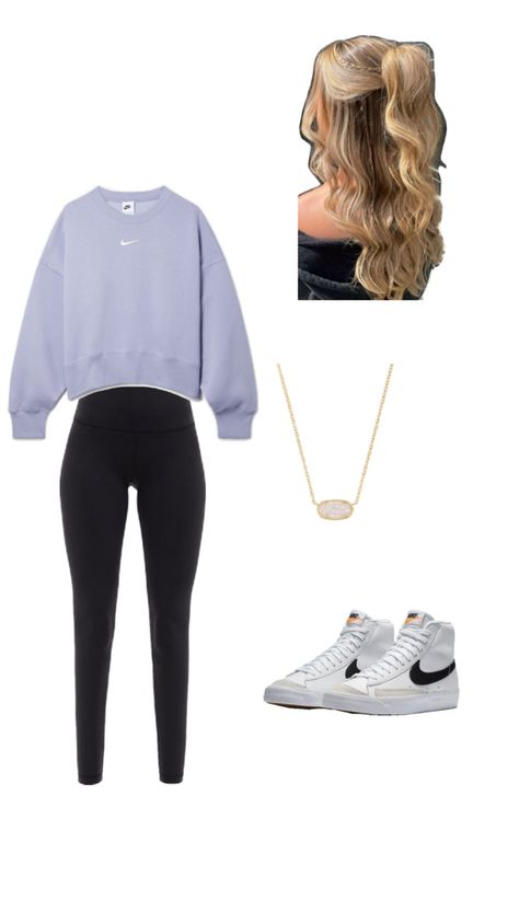 nike crewneck, kendra scott necklace, lululemon align leggings, nike mid 77 blazers and a half up half down hairstyle Nike Mid 77, Nike Mid, Half Up Half Down Hairstyle, Down Hairstyle, Nike Blazers, Align Leggings, Nike Crewneck, Lululemon Align Leggings, Kendra Scott Necklace