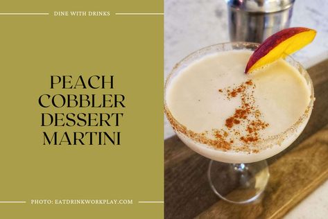 Peach Cobbler Dessert Martini Crown Peach Cocktail Recipes, Peach Cobbler Dessert, Dessert Martini, Peach Cocktail Recipe, Easy Shot Recipes, Peach Jello, Peach Whiskey, Peach Cocktail, Peach Drinks