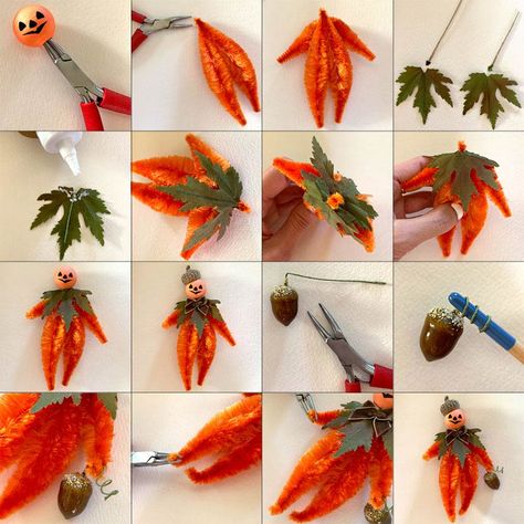 Chenille Bump + Spun Cotton Pumpkin Man Craft Project Pipe Cleaner People, Stem Ornaments, Pipe Cleaner Ornaments, Vintage Halloween Crafts, Chenille Stem Crafts, Pipe Cleaner Dolls, Chenille Ornaments, Craft Pipe Cleaner, Pipe Cleaner Animals