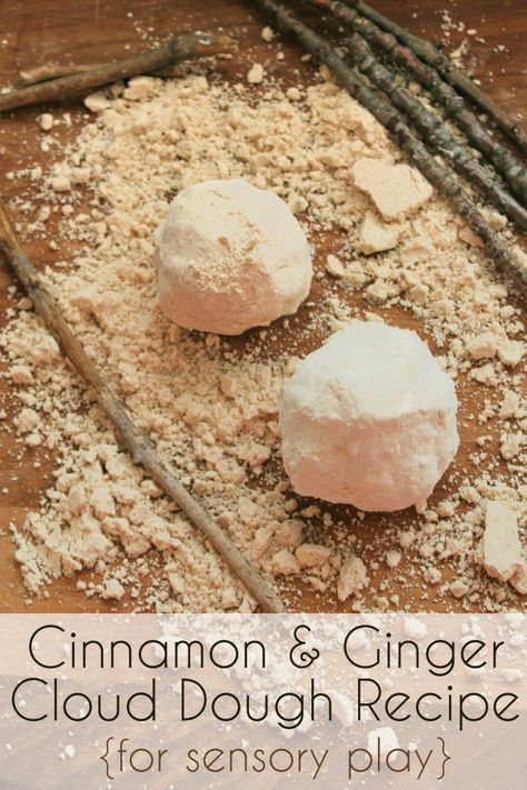 Cinnamon & Ginger cloud dough or moon dough for sensory play Cloud Dough Recipes, Eyfs Activities, Cloud Dough, Playdough Recipe, Autumn Activities For Kids, Tuff Tray, Messy Play, Kids Sensory, Toddler Fun