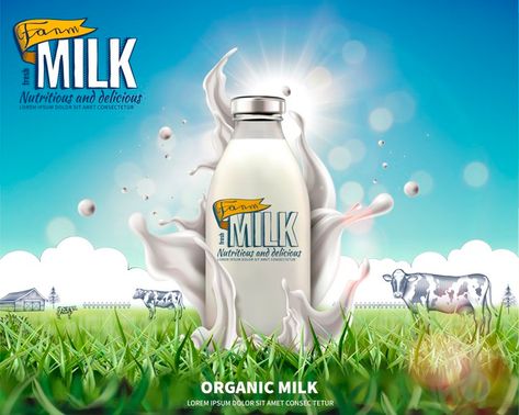 Milk Advertising Creative, Organic Graphic Design, Milk Ads, Milk Advertising, Rice Packaging, Farm Fresh Milk, Advertising Creative, Milk Splash, Organic Milk