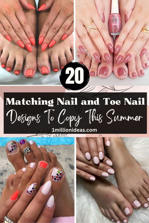 20 Matching Nail and Toe Nail Designs To Copy This Summer Matching Nail And Toe Sets, Toe Nail Ideas, Beach Toe Nails, Vacation Nails Beach, Toenail Designs Summer, Cruise Nails, Feet Nail Design, Nail Color Combos, Pedicure Colors