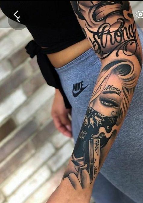 Gangster Tattoos For Women, Thug Tattoos For Women, Payasa Tattoo, Tattoos Leg, Cute Foot Tattoos, Unique Half Sleeve Tattoos, Cute Thigh Tattoos, Full Hand Tattoo, Chicanas Tattoo