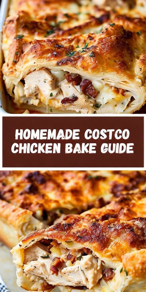 Savor the taste of Costco with this Homemade Chicken Bake! Easy, cheesy, and perfect for dinner cravings. Ready in under an hour! #EasyRecipe #ChickenBake #ComfortFood Chicken Bake Recipes, Costco Chicken Bake, Chicken Bake Recipe, Stone Fruit Salad, Costco Chicken, Chicken Bake, Savory Chicken, Mouth Watering Food, Recipe Details