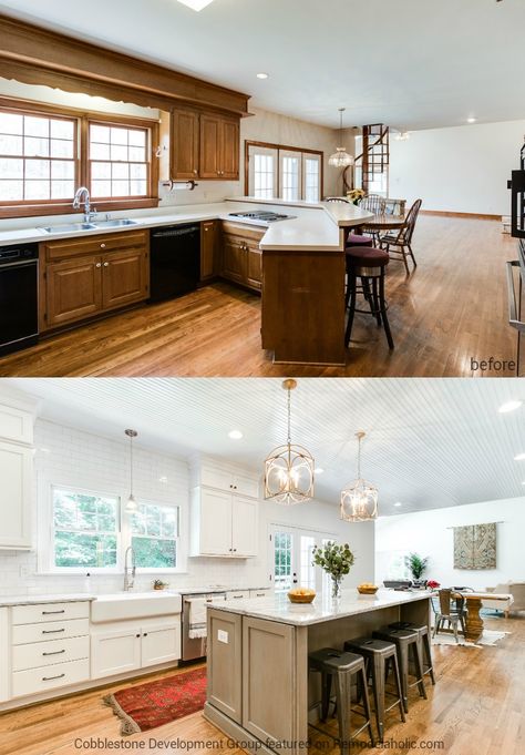 Dated 1980's Kitchen into Modern White Kitchen, Fendall Home Renovation, Cobblestone Development Group featured on @Remodelaholic 1980s Kitchen, Home Renovation Loan, 80s House, 80s Home, Home Improvement Loans, White Modern Kitchen, Kitchen Remodeling, Kitchen Makeover, Home Loans