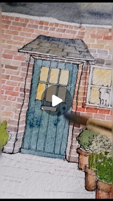 Watercolor House Painting Tutorial, Cottage Sketch, Cottage Watercolor, House Illustrations, Art Print Ideas, Watercolour House, Watercolour House Painting, House Watercolor Painting, Watercolor Cottage