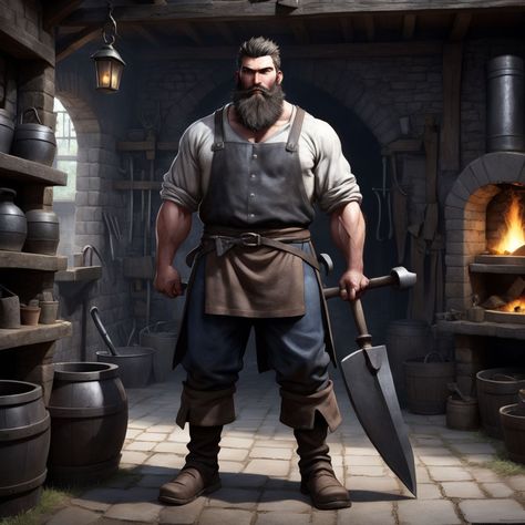 Blacksmith Outfit Male, Black Smith Character Design, Blacksmith Outfit, Princess Story, Princess Stories, Story Aesthetic, Body Reference Poses, Body Reference, Reference Poses