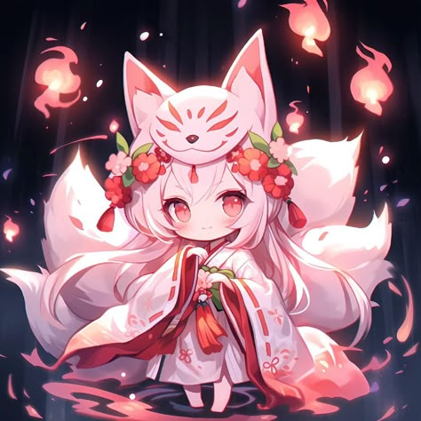 Kitsune Fox, Dreamy Artwork, Witchy Wallpaper, Chibi Anime Kawaii, Wallpaper Animes, Chibi Girl, Kawaii Chibi, Chibi Drawings, Anime Artwork Wallpaper