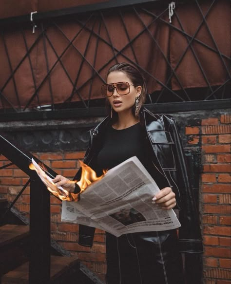 Burning Newspaper, Urban Photography Portrait, Street Fashion Photoshoot, Street Pictures, In Flames, Winter Photoshoot, Creative Portrait Photography, Dark Feminine Aesthetic, Outdoor Photoshoot