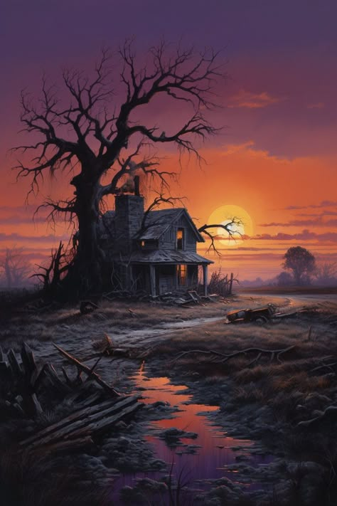 "Digital Download at 20\"x30\" but can be compressed to fit smaller dimensions.  Download available upon purchase." Halloween Environment, Happy Halloween Pictures, Halloween Kunst, Creepy Houses, Romantic Wallpaper, Dark House, Gothic Fantasy Art, Halloween Artwork, Abandoned House