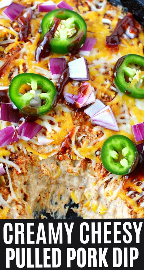 This Pulled Pork Dip is the perfect addition to any party! It's loaded with flavor, easy to make, and sure to be a hit with all your guests. Serve it up with some tortilla chips and watch your party guests go wild over this delicious crowd-pleaser! This pulled pork dip is the perfect party appetizer. It's easy to make, full of flavor, and sure to be a hit with your guests. Get the recipe now! #PartyFood #Dip #PulledPork Appetizers With Pulled Pork, Dips With Pulled Pork, Pork Dip, Pulled Pork Dip Appetizers, Bbq Pulled Pork Dip, Pulled Pork Roll Ups, Pulled Pork Dip Recipes, Pulled Pork Appetizers, Pulled Pork Appetizer Ideas