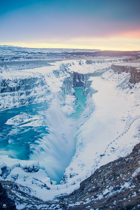 Gullfoss Waterfall Iceland, Winter In Iceland, Natural Hot Spring, Iceland In Winter, Winter Iceland, Land Of Fire And Ice, Gullfoss Waterfall, Iceland Winter, Setting Inspiration