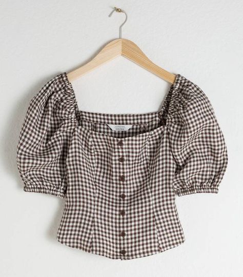 Gingham Top, Straight Clothes, Fashion Friday, Gingham Tops, Fashion Story, Fashion Mode, Looks Vintage, Outfits Casuales, Puff Sleeves