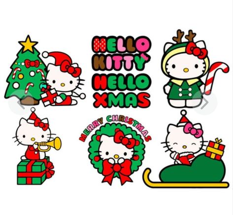 Hello Kitty Santa, Hello Kitty Svg, Decorated Liquor Bottles, Hello Kitty Decorations, Santa Claus Svg, Christmas Tree Svg, Kitty Christmas, Christmas Topper, Kawaii Christmas