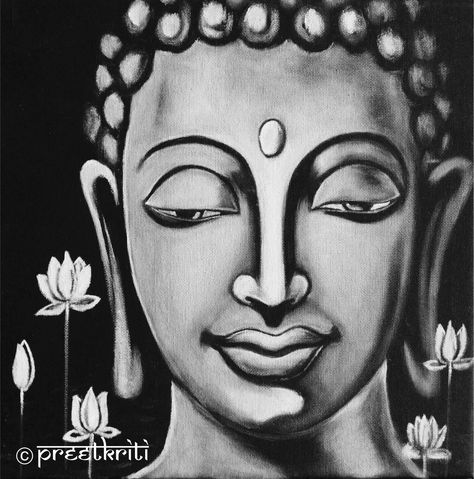 'Awakening' Buddha Oil on canvas by Pratibha Madan @Preetkriti Budha Art, Buddha Peace, Buddha Painting Canvas, Mughal Art Paintings, Buddha Art Drawing, Realistic Sketch, Spiritual Paintings, Buddha Art Painting, Buddha Face