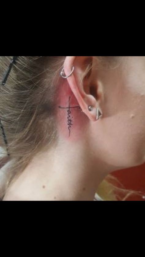 Small Neck Tattoos, Behind Ear Tattoos, Christian Tattoo, Cross Tattoos For Women, Faith Tattoo, Ear Tattoos, Neck Tattoos, Temp Tattoo, Discreet Tattoos