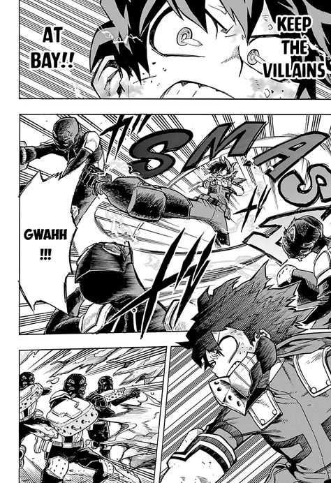 Action lines, and many other lines, are very common in manga. They can be used to represent shock, movement, to focus on a single subject, and many other uses. In this page, lines are mostly being used to represent the quick movement of the characters. Action Lines, Comic Layout, Manga Artist, Skateboard Art, Action Poses, Boku No Hero, Comic Styles, Artist Style, My Hero Academia Manga