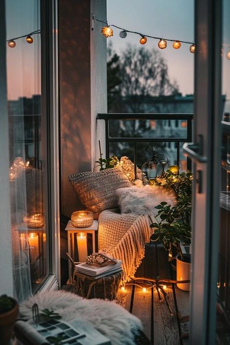 Balcony Decor with Fairy Lights: Magical Evenings Balcony Fairy Lights, Decor With Fairy Lights, Balcony Lighting Ideas, Beautiful Balcony, Solar Lanterns Outdoor, Dorm Room Wall Art, Balcony Bar, Balcony Lighting, Bistro Lights