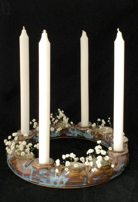 Pottery Wreath, Advent Wreath. KarenFisherPottery.com Pottery Advent Candle Holder, Pottery Advent Wreath, Ceramic Advent Candle Holder, Ceramic Advent Wreath, Ceramic Christmas Wreath, Pottery Wreath, Advent Crown, Wreath Advent, Swedish Candle