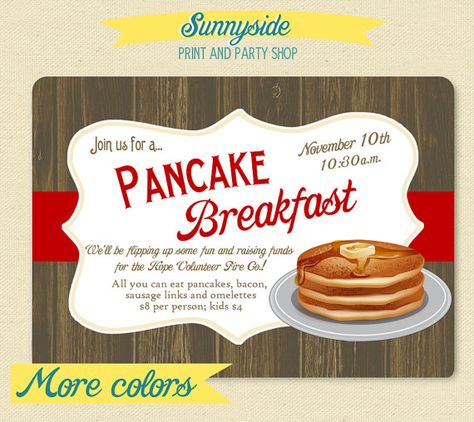 Il_570xn Pancake Party Invitation, Pancake Breakfast Fundraiser, Birthday Breakfast Party, Community Fundraiser, Pancake Party, Pancake Breakfast, Fundraiser Flyer, Breakfast Party, Birthday Breakfast