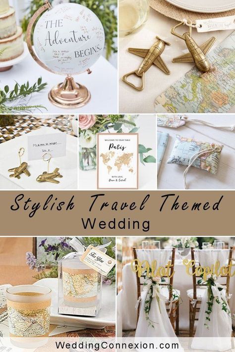 If the world is your oyster and you love travelling, a stylish travel themed wedding might be just what you’re looking for! From boarding pass wedding invitations, signing globe alternative guest books to world map seating charts, there are tons of exciting travel themed decor ideas out there! Have a peek at our favorite picks for making your stylish travel themed wedding dream a reality! WeddingConnexion.com Travel Themed Wedding Centerpieces, Around The World Wedding Theme, Travel Theme Wedding Centerpieces, Travel Centerpieces, Boarding Pass Wedding Invitations, Travel Inspired Wedding, Elegant Wedding Ideas, Travel Themed Wedding, Rain Wedding