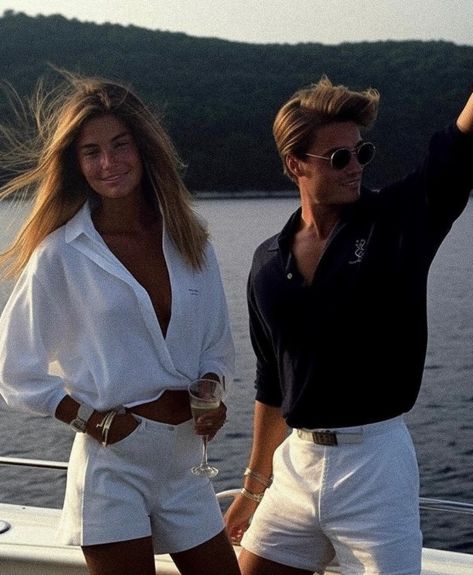 Old Money Couple, Yacht Outfit, Money Couple, Couple Lifestyle, Estilo Preppy, On A Boat, Old Money Style, Old Money Aesthetic, Men Fashion Casual Outfits