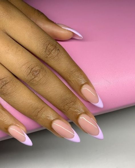 teenailedit on Instagram: "Lilac classic French 🤍🥰  #3dnails #3dnailartdesign #naildesigns #mediumnails #fallnails #blacknailtech #pressonnailset #customnails #squarenail #jhbsouth #joburgnailtech #joburgnailtech #squarenails #braamnails #braamsalon #lashextensions #lashes #chemicalpeel #glitternails" Plain Lavender Nails, Purple Nails Acrylic French Tips, Purple French Tips Almond, French Nails Lila, Purple Nail Extensions, Lilac Pedicure, Light Purple Almond Nails, Lilac French Nails, Lavender French Nails