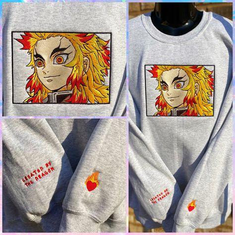 Rengoku Set Your Heart Ablaze, Set Your Heart Ablaze Tattoo, Set Your Heart Ablaze, Home Embroidery, Embroidery Crewneck, Rengoku Kyojuro, Embroidered Art, Got Game, Art Tattoos