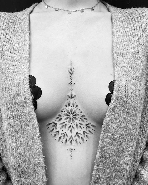 Women Underboob Tattoo, Sternum Tattoo Women Mandalas, Under Bust Tattoos For Women, Sternum And Underboob Tattoo, Simple Sternum Tattoo, Underboob Tattoos For Women, Underbust Tattoo, Courage Tattoo, Mandala Sternum Tattoo